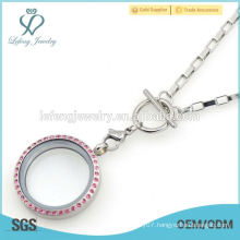 2.8mm 16" fashion floating locket stainless steel silver ot toggle necklace plain chain